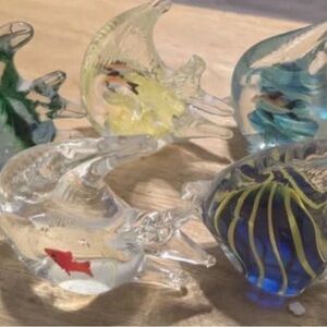 VTG Hand Blown Art Glass Angel Fish Paperweight Figures
